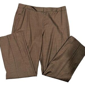 Lafayette 148 Espresso Brown Pinstriped Linen Blend Trouser Straight Leg Pants